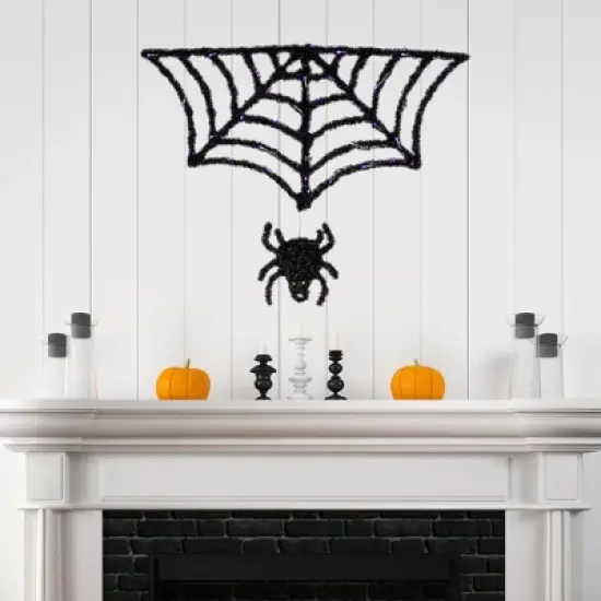 Northlight Lighted Spider and Web Halloween Decoration - 36" - Black - Purple LED Lights image {1}
