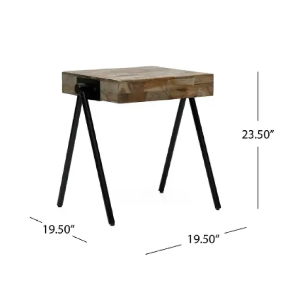 Gurley Handcrafted Modern Industrial Mango Wood Side Table Gray/Black - Christopher Knight Home image {7}