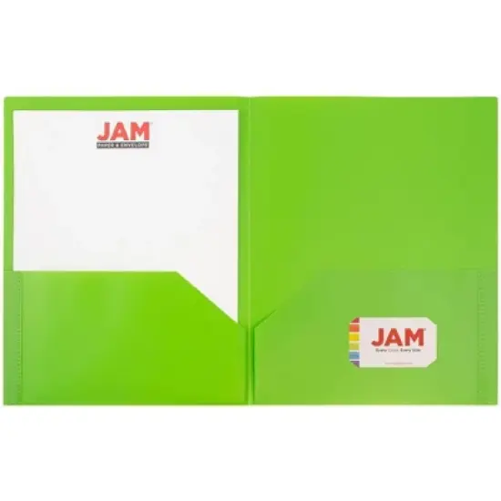 JAM 6pk POP 2 Pocket School Presentation Plastic Folders Lime Green image {2}