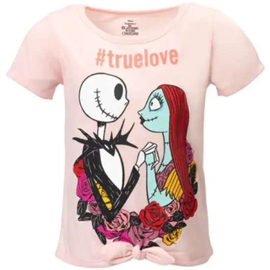 Disney Nightmare Before Christmas Knotted Graphic T-Shirt French Terry Shorts Set Black / Pink  image {1}