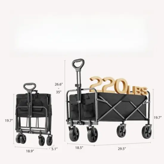 DSVIMOY Outdoor Serving Carts, Foldable Cart with All-Terrain Wheels, Collaspible Cart with Handle, Black, 29.5"*18.5"*35" image {1}
