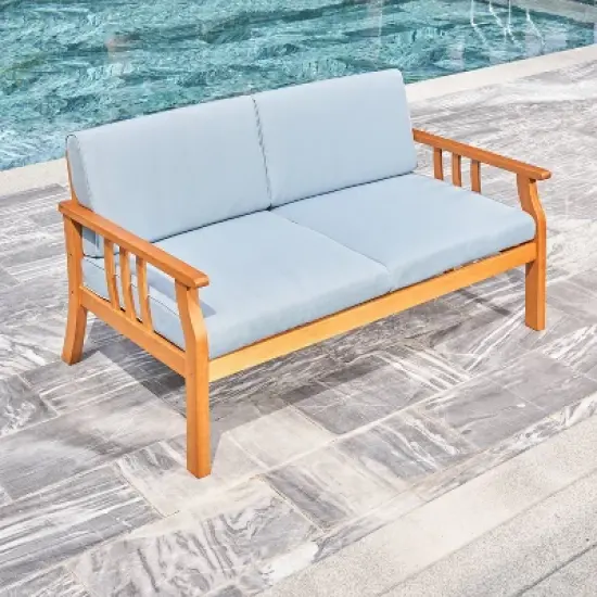 Kapalua Honey Nautical Eucalyptus Wooden Outdoor Sofa Bench with Cushion - Vifah image {4}