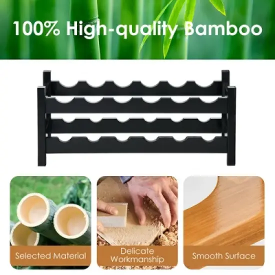 Tangkula 2-Tier Bamboo Drinks Rack 12 Bottles Display Storage Shelf Holder Kitchen Coffee image {7}