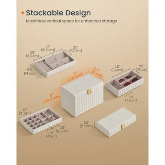 SONGMICS HOME ANAH Collection - Stackable Jewelry Box with Mirror, 4-Tier Jewelry Storage Organizer, PU Surface with Stitching image {3}