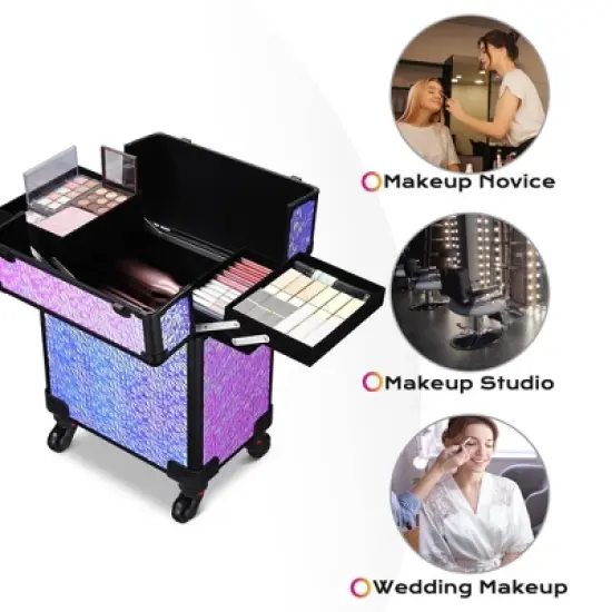 Byootique Rolling Makeup Train Case Cosmetic Trolley Organizer Mermaid Purple image {1}