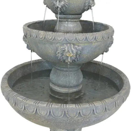 Sunnydaze 53"H Electric Fiberglass and Resin 4-Tier Lion Head Design Outdoor Water Fountain image {3}