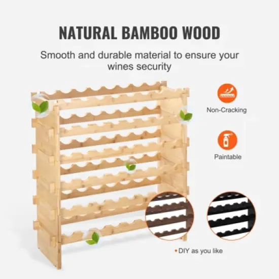 VEVOR 48 Bottle Stackable Modular Wine Rack, 6-Tier Solid Bamboo Wood Storage Racks, Floor Freestanding Wines Holder Display Shelf, Natural Color image {6}