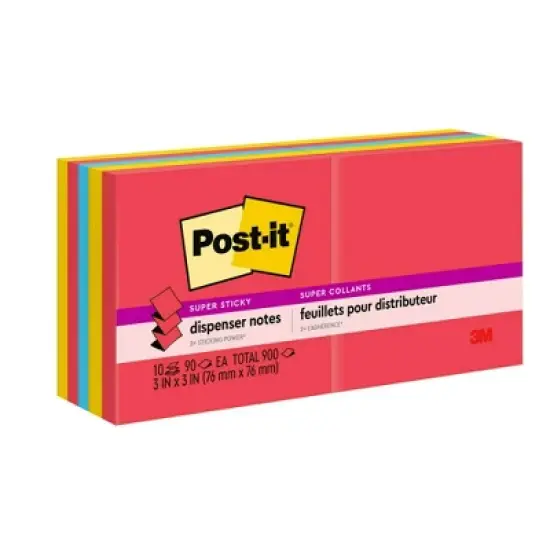 Post-it&reg; Super Sticky Dispenser Pop-up Notes, 3 in x 3 in, Playful Primaries Collection, 10 Pads image {1}