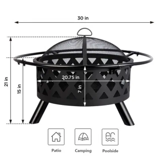 Bestier 20" Fire Pit for Outside Wood Burning, Round Outdoor Fire Pit with Screen and Poker, Brown Steel Fire Pit for Backyard Garden Bonfire Patio image {7}