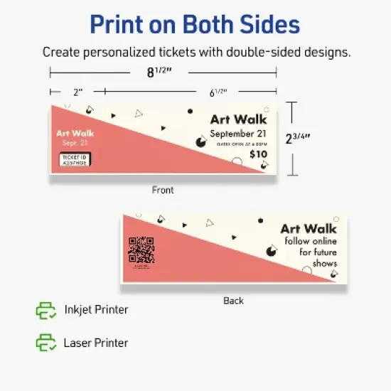 Avery Printable Rectangle Tickets, 2-3/4" x 8-1/2", Matte Ivory Cardstock, Laser/Inkjet, 40 Total image {5}