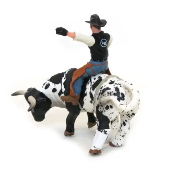Little Buster Toys 1/16 Black & White Bucking Bull W/ Rider 500276 image {1}