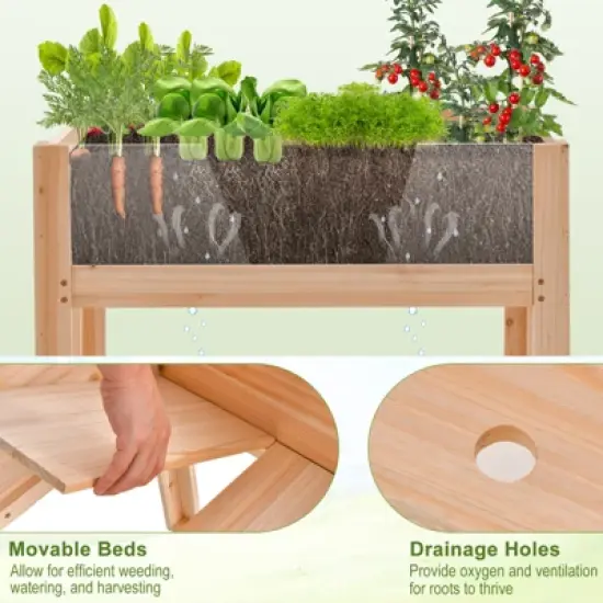 Tangkula Raised Wooden Garden Bed with Legs 24"/31&rdquo; Elevated Planter Box with 2 Acrylic Panel Sides Drain Holes, Movable Beds image {7}