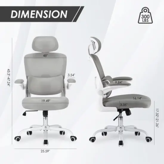 GlasFlength Task and Office Chairs with Support Armrest，Ergonomic, Adjustable，Computer Chair and Gaming Chair, Gray, 25.59"*16.14"*47.24" image {2}