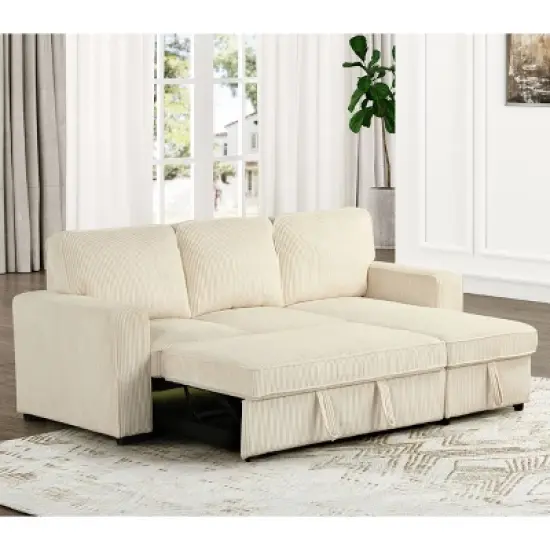 HOMES: Inside + Out Paeke Sleeper Sectional Sofa Corduroy with Storage Chaise and Reversible image {6}