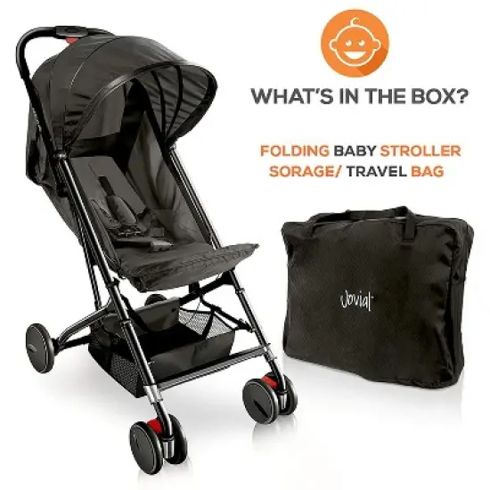 Jovial Portable Folding Lightweight Compact Baby Stroller with Bag for Airplane Travel for Babies, Infants, and Toddlers, Black image {1}