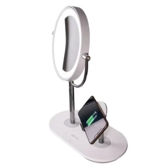 Makeup Mirror with Qi Charging Stand White (Includes LED Light Bulb) - OttLite image {3}