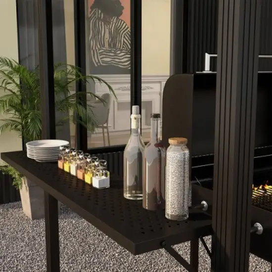 Outsunny 6' x 8' Hardtop BBQ Gazebo, Grill Gazebo with Metal Roof, Aluminum Frame and 2 Side Shelves image {5}