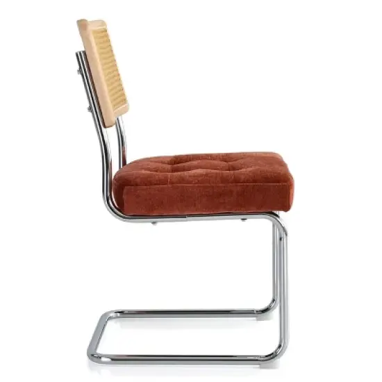 Set of 2 Kylie 20.5" Wider Flannel Upholstered Tufted Seat With Metal Chrome Legs and Woven Rattan Backrest Dining Chairs - The Pop Maison image {5}