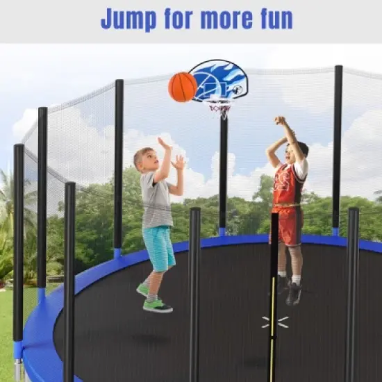 QingMoon 16FT Round Recreational Trampoline With Safety Enclosure,Basketball Hoop,Ladder And Anti Rust Coating Built To Last For Kids And Adults image {7}