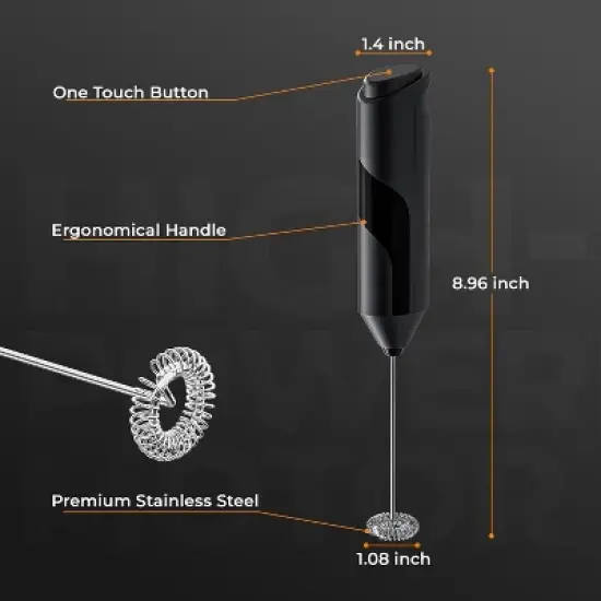 EZBASICS Milk Frother Wand, Handheld Milk Frother Drink Mixer, Electric Whisk Foam Maker for Coffee, Stainless Steel Whisk Coffee Enthusiasts Gift image {2}