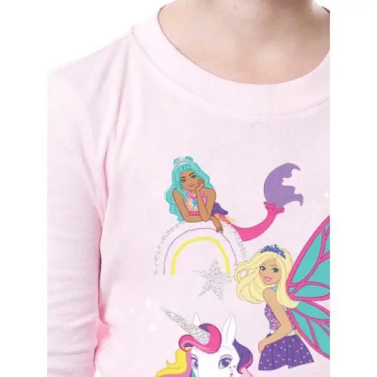 Barbie Girls' Magical Mermaid Fairy Unicorn Sparkle 2 Piece Sleep Pajama Set Pink image {1}