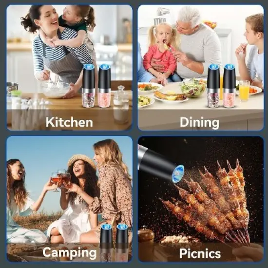 Maison Gravity Electric Pepper and Salt Grinder Set Battery Powered With LED Light One Hand Automatic Operation image {4}