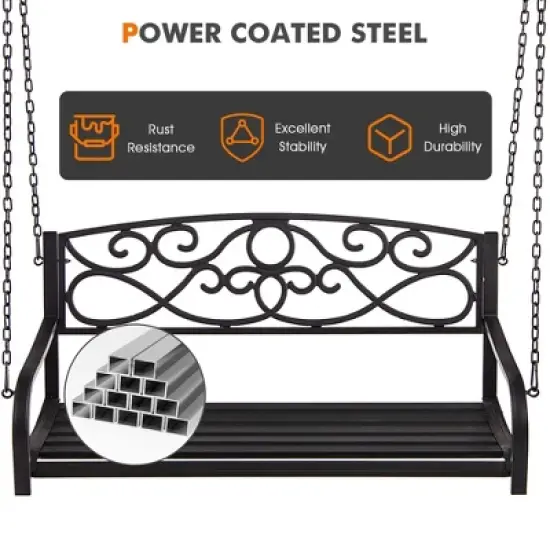Tangkula Patio Hanging Porch Swing Outdoor 2-Person Metal Swing Bench Chair w/ Chains image {6}