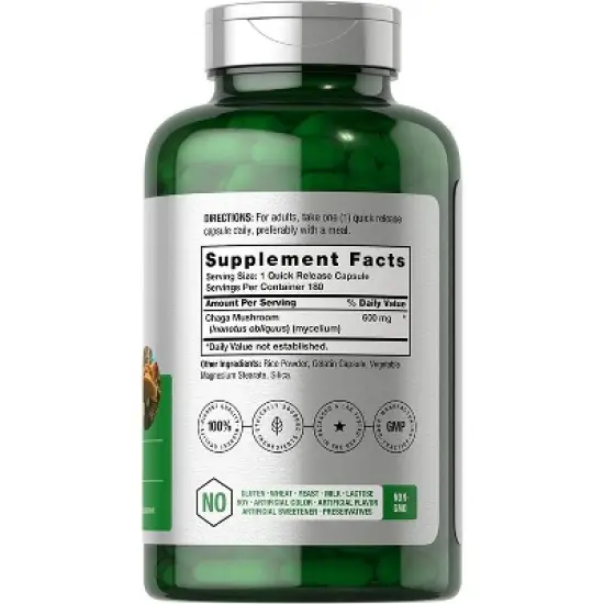 Horbaach Chaga Mushroom Supplement | 180 Capsules image {1}