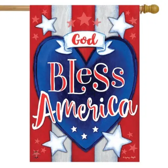 Briarwood Lane God Bless America Heart Patriotic House Flag Stars Stripes Double-Sided 28"x40" image {1}