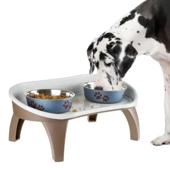 Pet Adobe Elevated Pet Feeding Tray for Pet Bowls With Splash Guard and Nonskid Feet - 21" x 11" x 8.5", Light Tan/Brown image {2}