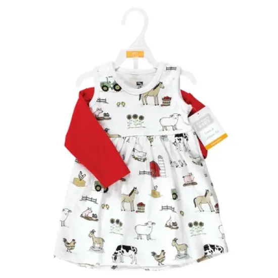 Hudson Baby Infant Girl Cotton Dress and Cardigan Set, Farm image {1}
