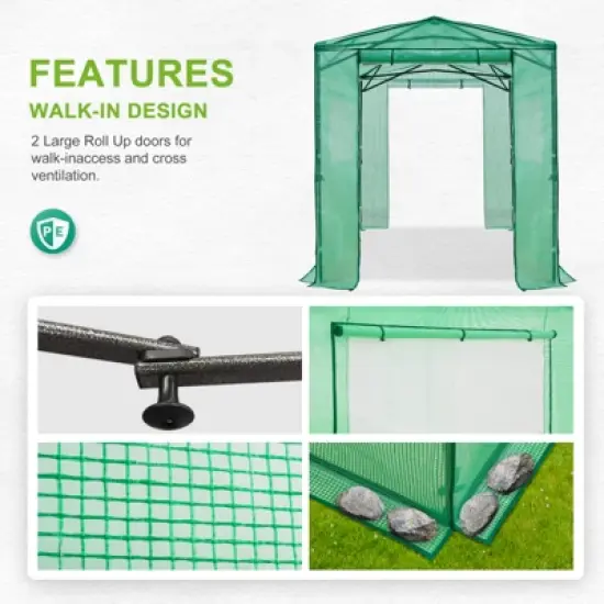 EAGLE PEAK 8'x6' Portable Walk-in Greenhouse, Upgraded Screen Mesh Door, Green image {5}