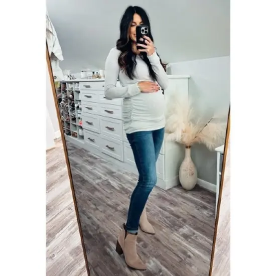 PinkBlush Heather Grey Soft Knit Ruched Maternity Top image {8}