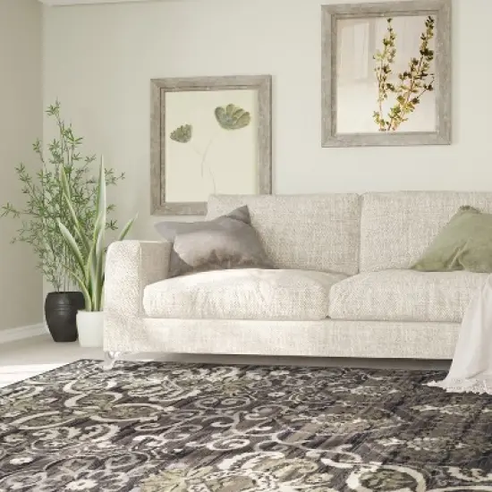 Modern Floral Damask Indoor Area Rug or Runner by Blue Nile Mills image {1}