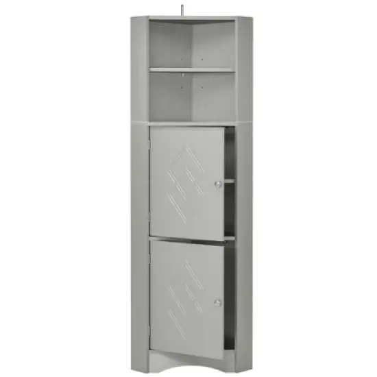 Tall Bathroom Freestanding Corner Cabinet With Door And Adjustable Shelves - ModernLuxe image {5}
