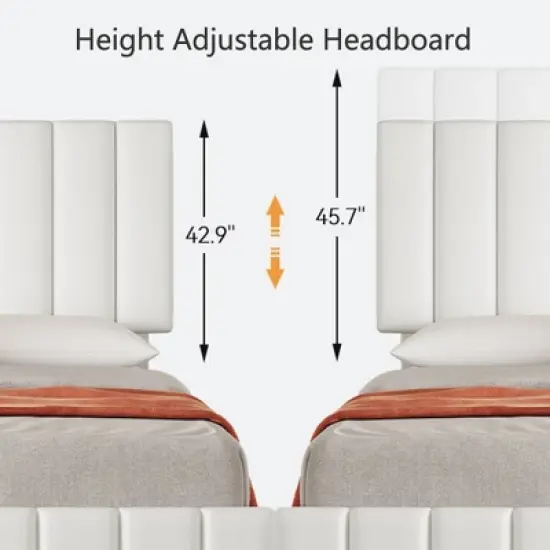 Bed Frame with 4 Storage Drawers, Adjustable Height Headboard, Linen Upholstered Platform BedFrame, Wooden Slats image {4}