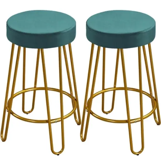 Yaheetech Set of 2 Upholstered Velvet Counter Stools with Metal Legs image {12}