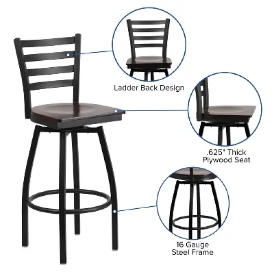 Flash Furniture Black Ladder Back Swivel Metal Barstool image {2}