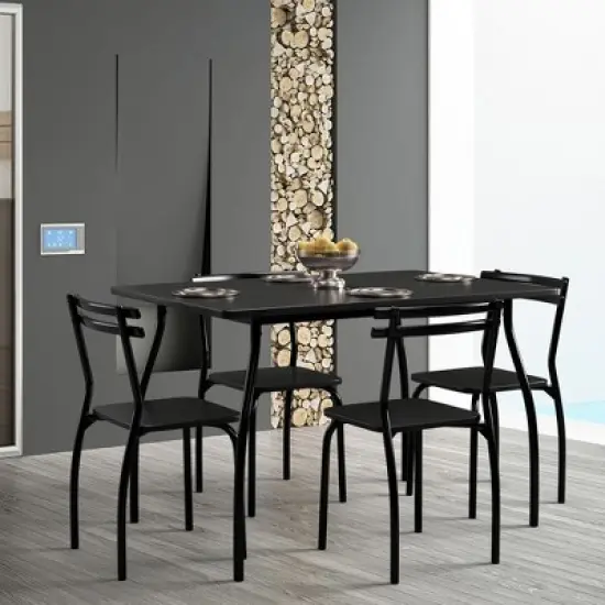 Costway 5 Piece Dining Set Table 30.0" And 4 Chairs Home Kitchen Room Breakfast Furniture Black image {2}