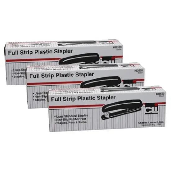 Charles Leonard Full Strip Stapler, Black, Pack of 3 image {3}