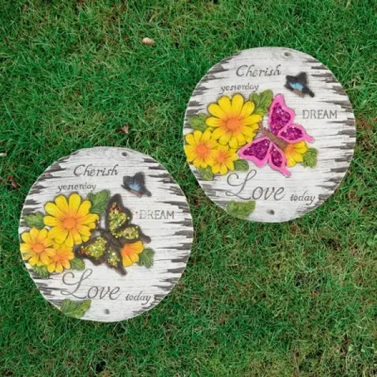 Northlight Set of 2 "Love Today" Outdoor Floral Garden Stones 10" image {1}