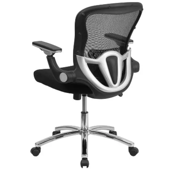 Emma and Oliver Mid-Back Black Mesh Swivel Ergonomic Office Chair - Height Adjustable Flip-Up Arms image {4}