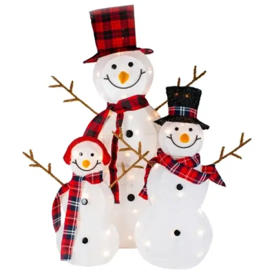 Northlight Lighted Tinsel Snowmen Family Christmas Outdoor Decorations - Clear Lights - Set of 3 image {5}
