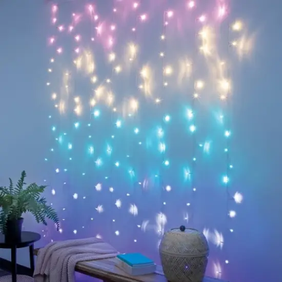 West & Arrow 4.2'x5' 112 LED Curtain String Lights Pastel USB/Battery Powered 8 Modes Indoor Use Clear Wire Remote Control image {1}