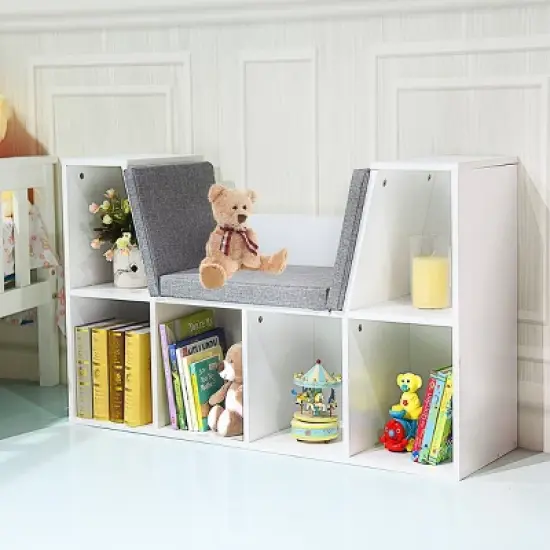 Costway 6 Cubby Kid Storage Cabinet Bookcase Multi-Purpose Shelf Cushioned Reading Nook image {9}