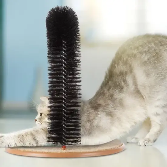 Cat Self-Groomer - Bristle Ring Brush Cat Arch with Carpeted Base, Back Scratcher and Massager for Controlling Shedding and Claws by PETMAKER (Black) image {4}