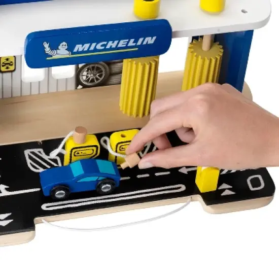 Theo Klein Michelin Car Service Station Kids Wooden Toy Playset with 2 Cars, 2 Fuel Pumps, and Car Wash Station for Ages 3 and Up image {4}