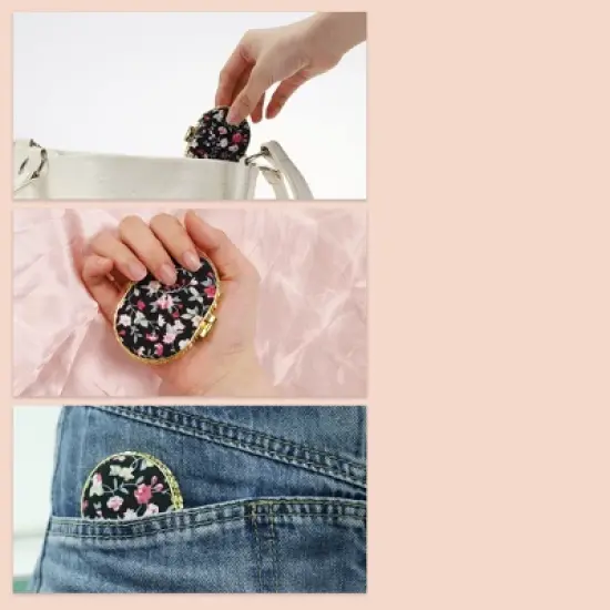 Unique Bargains Floral Oval Mini Mirror for Purses 1 Pc image {4}