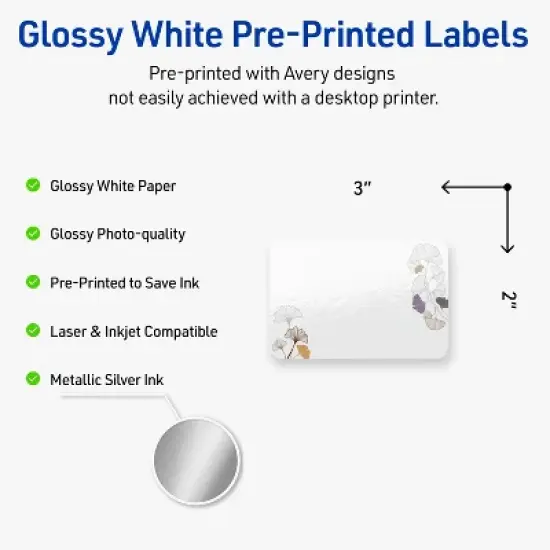 Avery Rectangle Shipping Labels, Floral Design, 2" x 3", 80ct image {1}