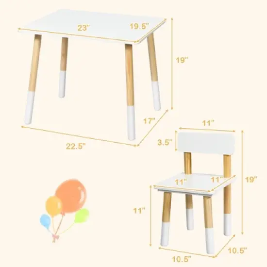 Costway Kids Wooden Table & 2 Chairs Set Children Activity Table Set image {7}